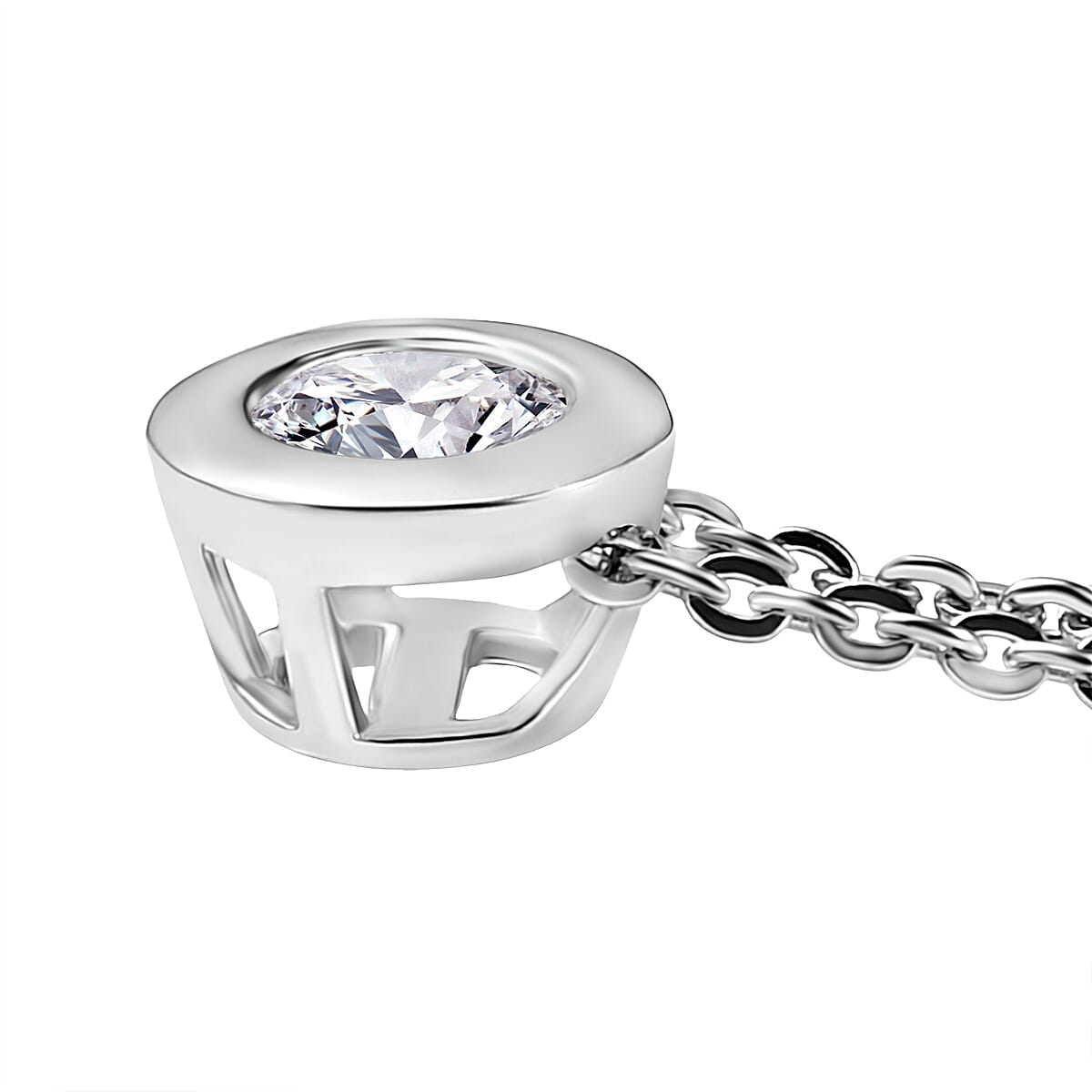 Luxuriant Lab Grown Diamond Solitaire Pendant with Chain in Rhodium Overlay Sterling Silver (0.25 Ct.) 4422605 4