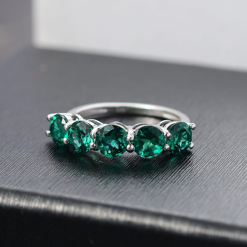Lab Grown Emerald Ring in Platinum Overlay Sterling Silver 2.25 Ct.