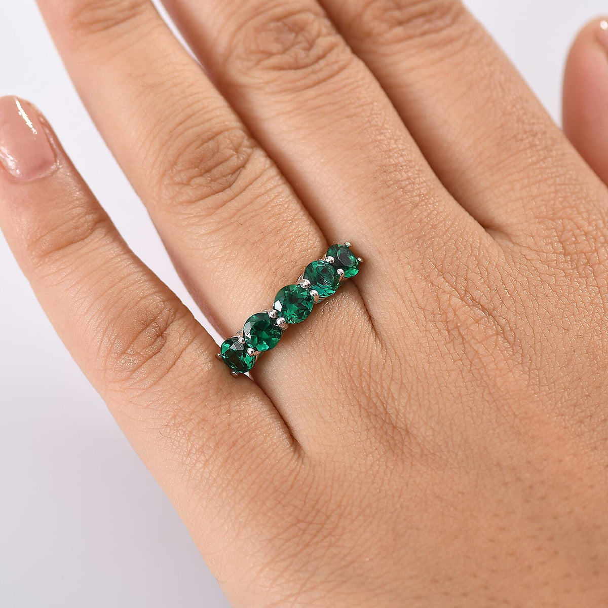 Lab Grown Emerald Ring in Platinum Overlay Sterling Silver 2.25 Ct. 8155415 3