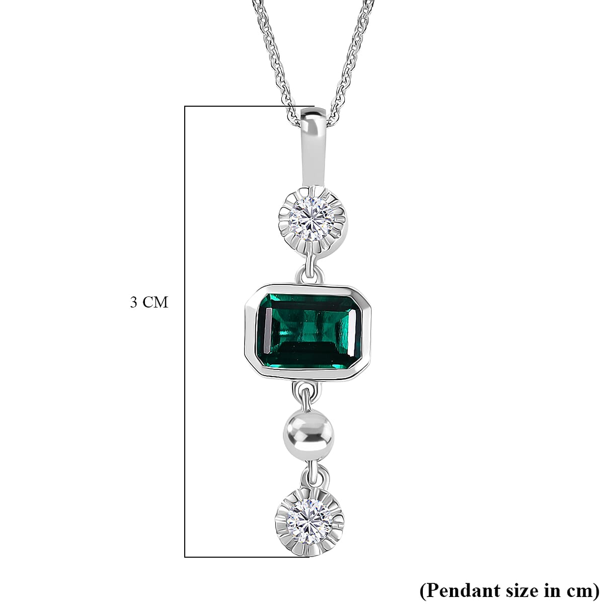 D'joy Lab Grown Emerald, Moissanite Pendant with Chain (Size 20) in Rhodium Overlay Sterling Silver 1.17 Ct. 4415657 7
