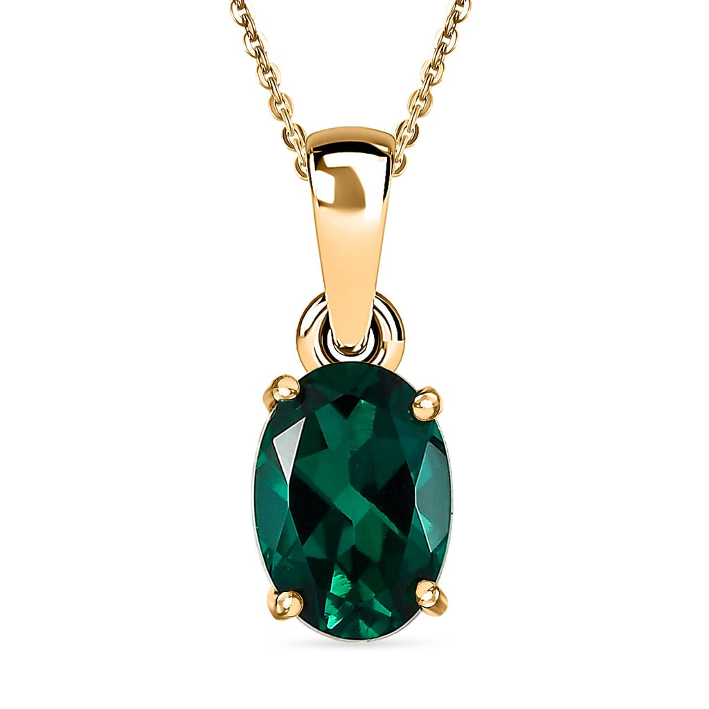 Lab Grown Emerald Pendant with  Chain (Size 20) in 18K Vermeil Yellow Gold Plated Sterling Silver