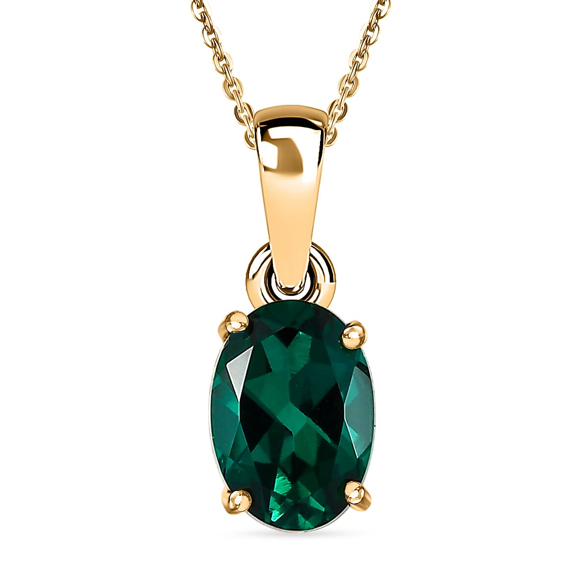 LUXURIANT Lab Grown Emerald Solitaire Pendant with Chain (Size 20) in 18K Vermeil Yellow Gold Over Sterling Silver 4409909 0