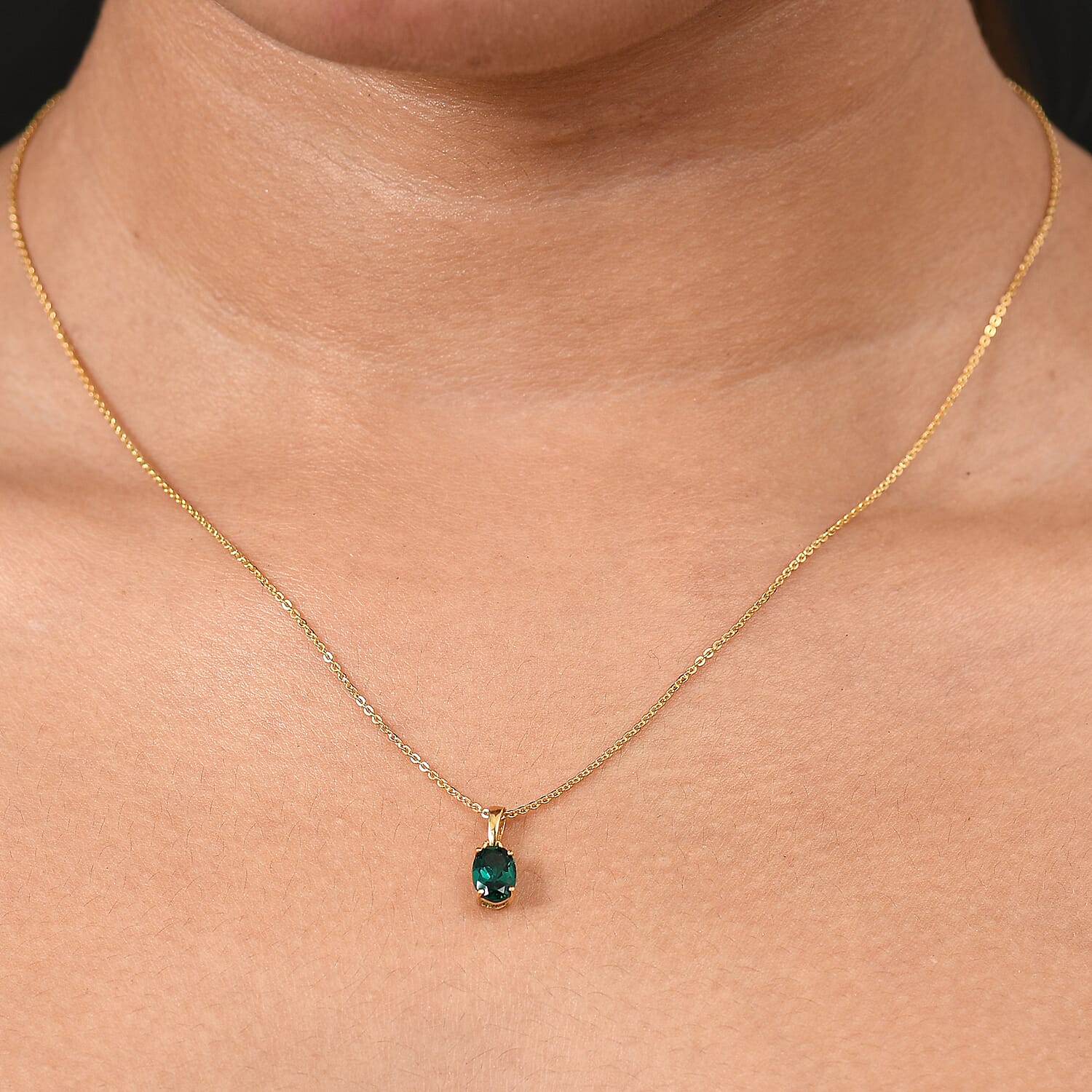 LUXURIANT Lab Grown Emerald Solitaire Pendant with Chain (Size 20) in 18K Vermeil Yellow Gold Over Sterling Silver 4409909 2