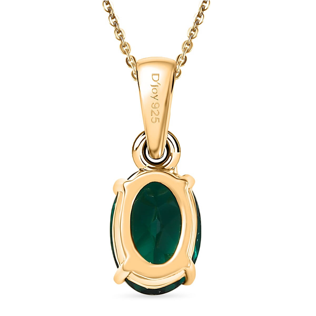 LUXURIANT Lab Grown Emerald Solitaire Pendant with Chain (Size 20) in 18K Vermeil Yellow Gold Over Sterling Silver 4409909 5