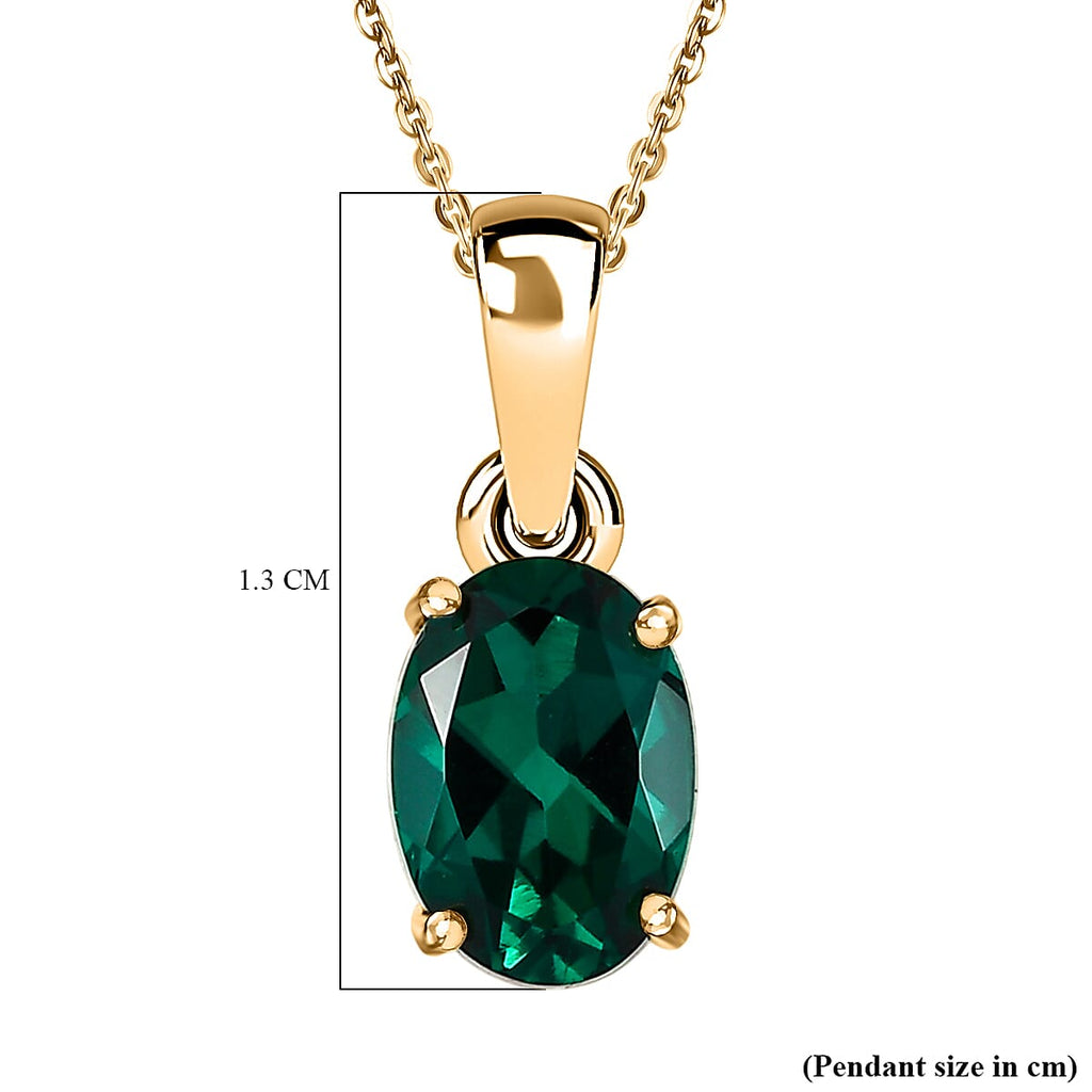 Lab Grown Emerald Pendant with  Chain (Size 20) in 18K Vermeil Yellow Gold Plated Sterling Silver