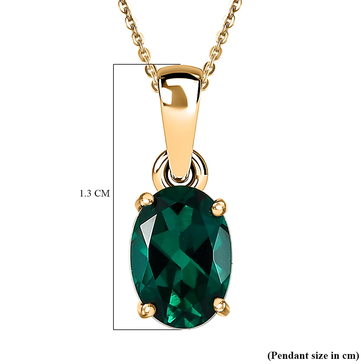 LUXURIANT Lab Grown Emerald Solitaire Pendant with Chain (Size 20) in 18K Vermeil Yellow Gold Over Sterling Silver 4409909 6
