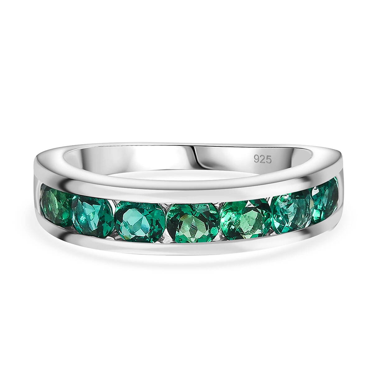 LUXURIANT Lab Grown Emerald Half Eternity Ring in Platinum Overlay Sterling Silver 1.20 Ct. 8155428 0