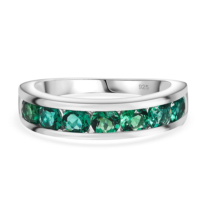 LUXURIANT Lab Grown Emerald Half Eternity Ring in Platinum Overlay Sterling Silver 1.20 Ct. 8155428 1