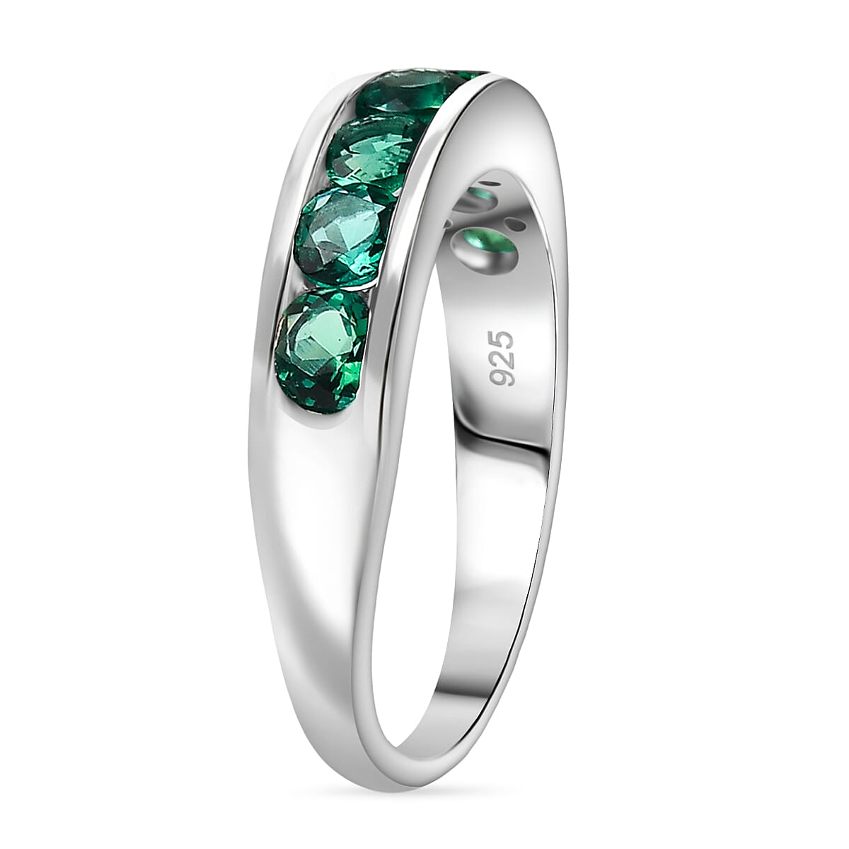 LUXURIANT Lab Grown Emerald Half Eternity Ring in Platinum Overlay Sterling Silver 1.20 Ct. 8155428 4