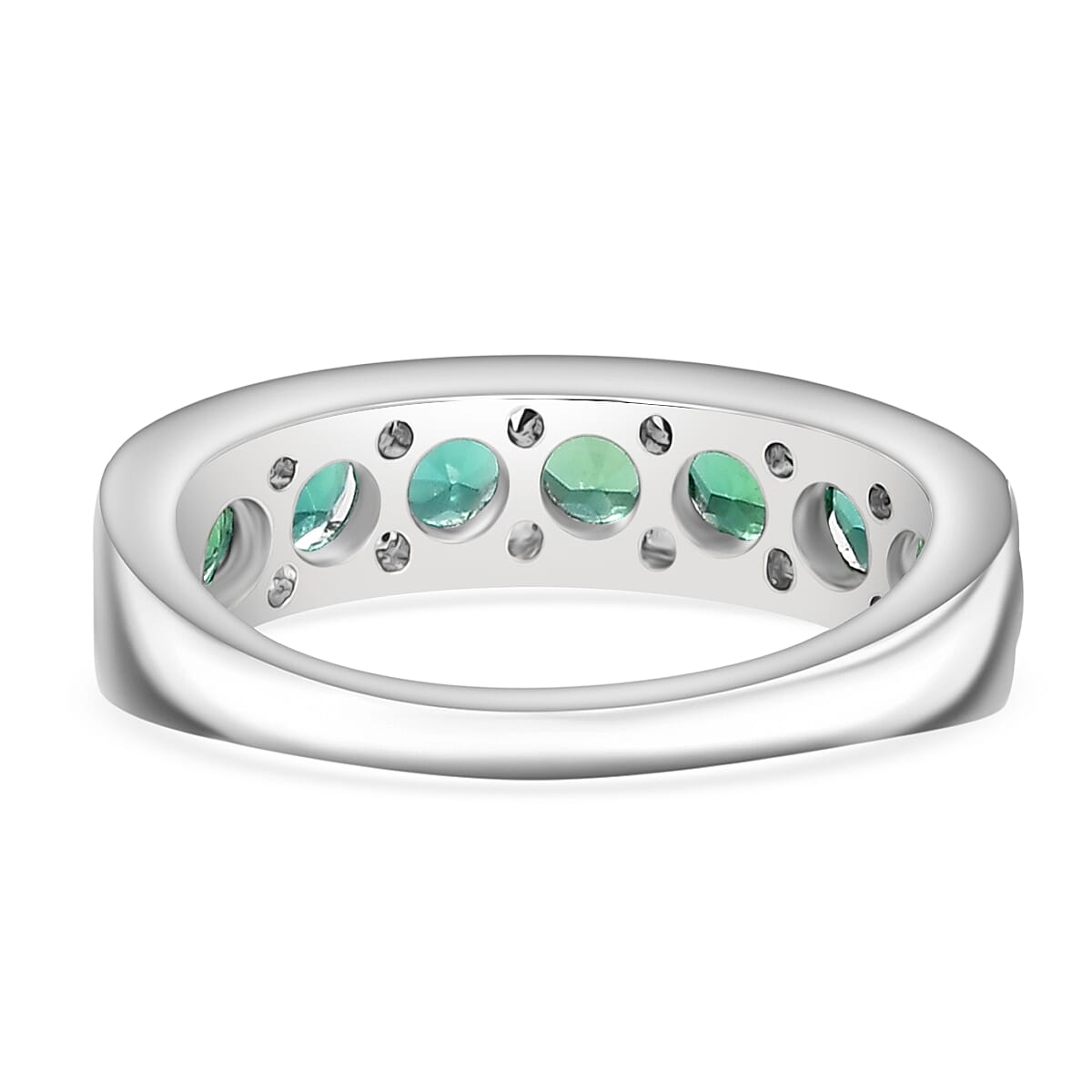 LUXURIANT Lab Grown Emerald Half Eternity Ring in Platinum Overlay Sterling Silver 1.20 Ct. 8155428 5
