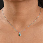 Lab Grown Emerald & White Zircon Pendant with Chain (Size 20) in Rhodium Overlay Sterling Silver