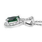 Lab Grown Emerald & White Zircon Pendant with Chain (Size 20) in Rhodium Overlay Sterling Silver