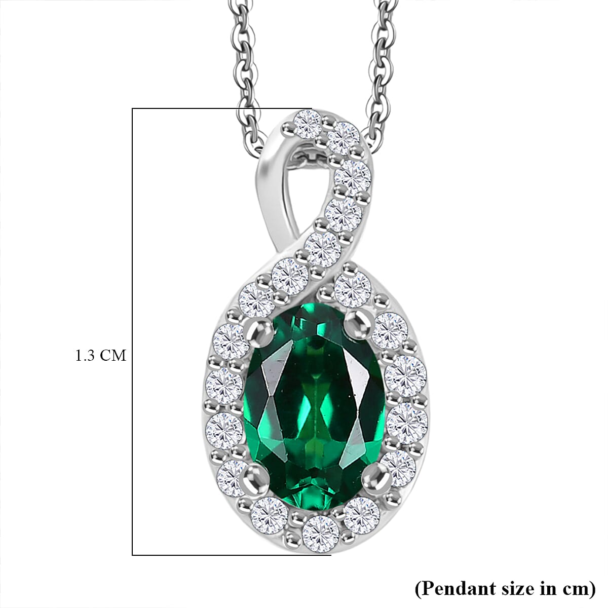 Dâ€™Joy Lab Grown Emerald and White Zircon Halo Pendant with Chain in Rhodium Overlay Sterling Silver 4415655 6