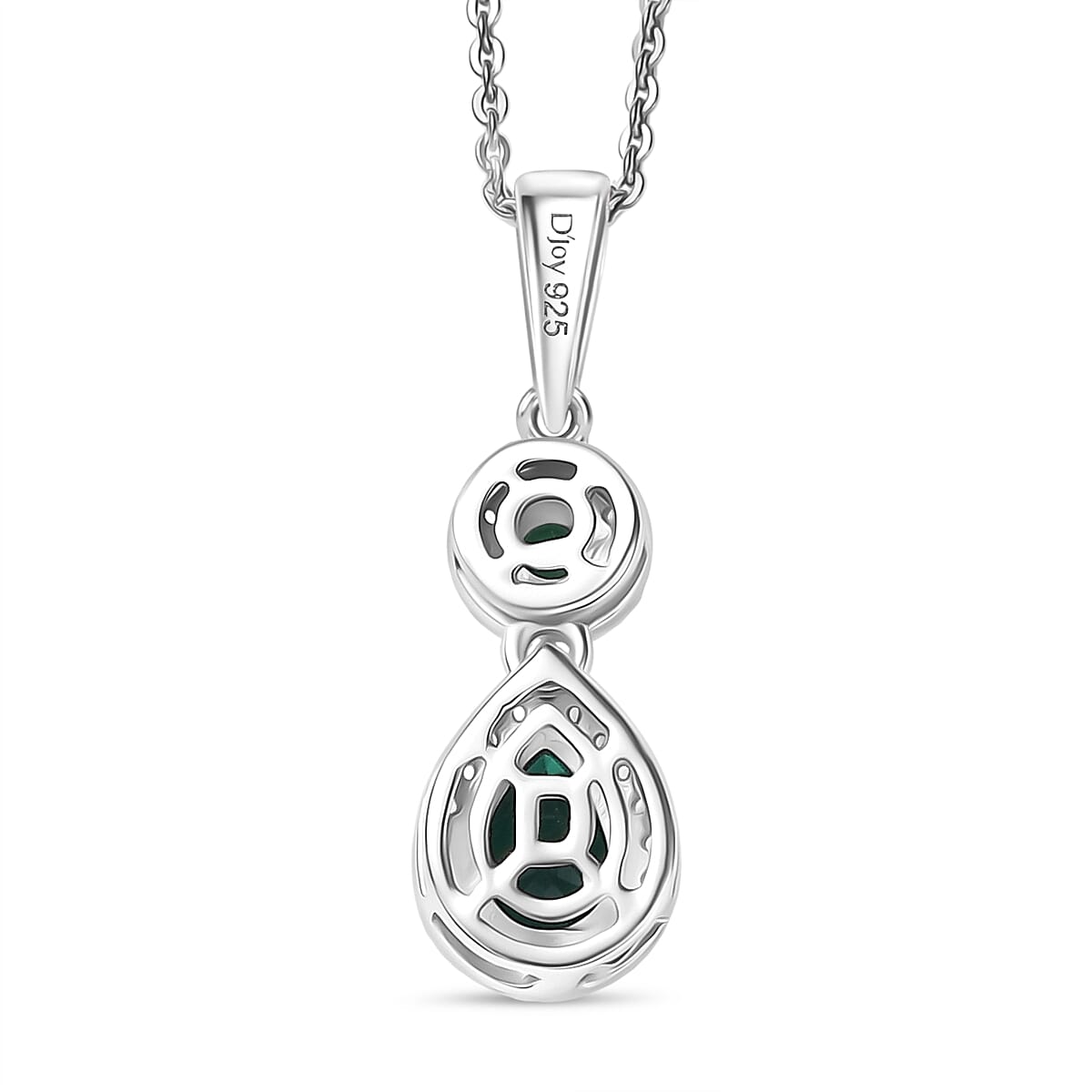 D'joy Lab Grown Emerald, White Zircon Drop Pendant with Chain (Size 20) in Rhodium Overlay Sterling Silver 1.27 Ct. 4416323 5