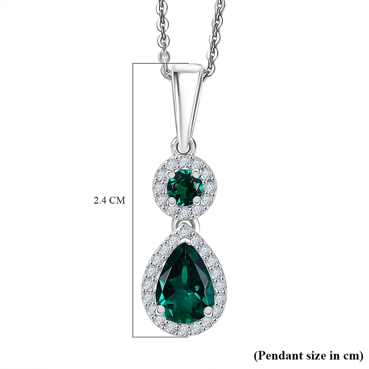 D'joy Lab Grown Emerald, White Zircon Drop Pendant with Chain (Size 20) in Rhodium Overlay Sterling Silver 1.27 Ct. 4416323 7