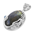 Royal Bali Collection - Labradorite and Swiss Blue Topaz Pendant in Sterling Silver 60.00 Ct, Silver Wt. 16.2 Gms