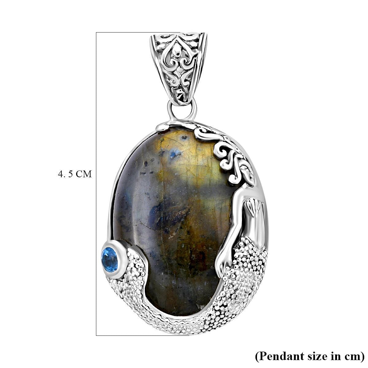 Royal Bali Collection - Labradorite and Swiss Blue Topaz Pendant in Sterling Silver 60.00 Ct, Silver Wt. 16.2 Gms 6527818 6