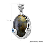 Royal Bali Collection - Labradorite and Swiss Blue Topaz Pendant in Sterling Silver 60.00 Ct, Silver Wt. 16.2 Gms