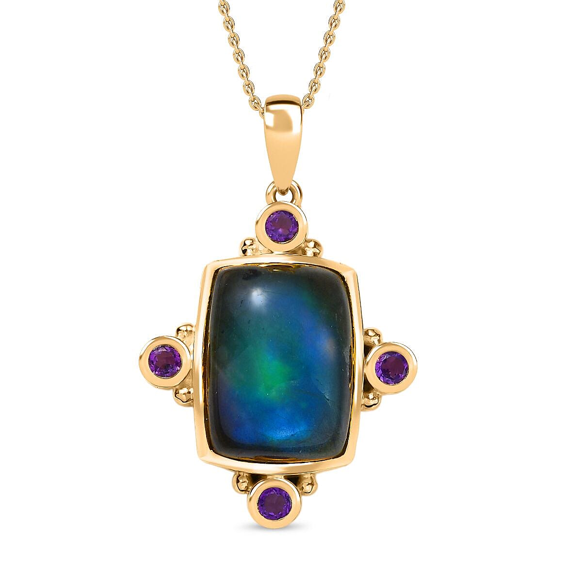 Labradorite &amp; African Amethyst Pendant with Chain (Size 20) in Yellow Gold Plated 11.75 Ct. 4416445 0