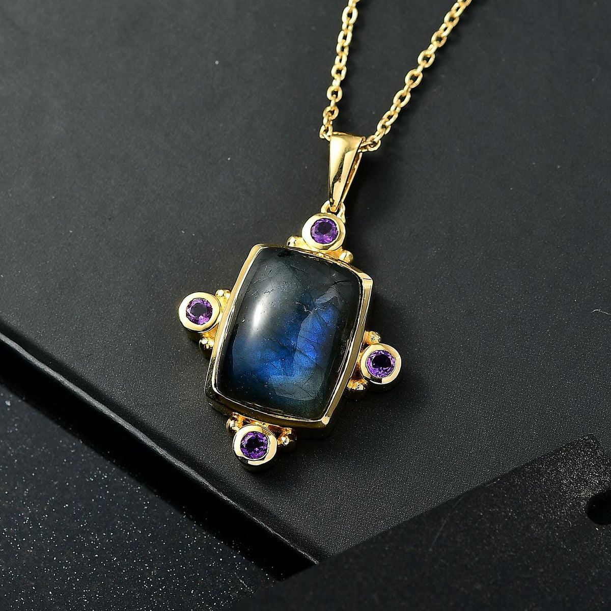 Labradorite &amp; African Amethyst Pendant with Chain (Size 20) in Yellow Gold Plated 11.75 Ct. 4416445 2
