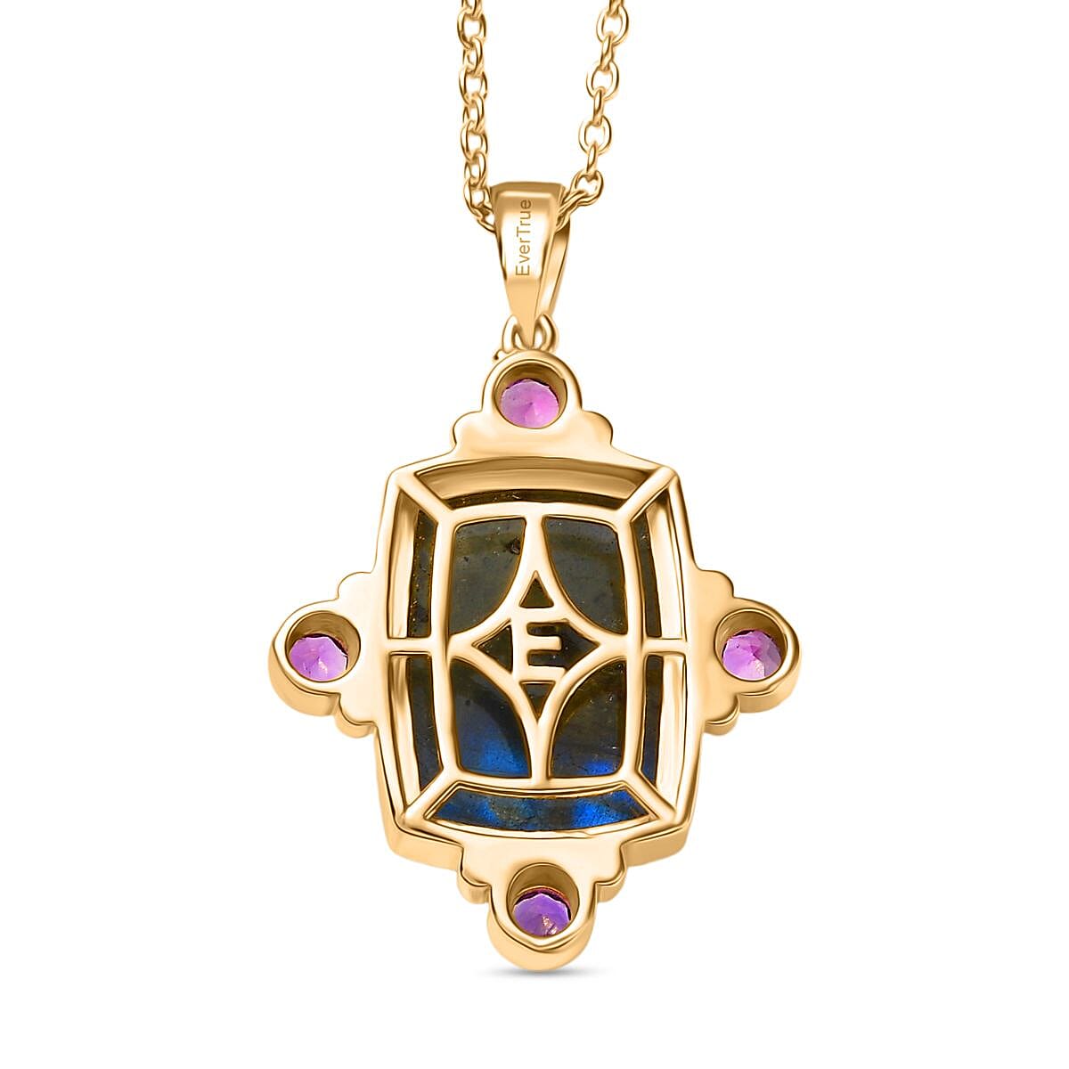 Labradorite &amp; African Amethyst Pendant with Chain (Size 20) in Yellow Gold Plated 11.75 Ct. 4416445 4