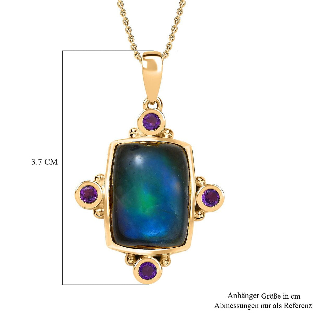 Labradorite & African Amethyst Pendant with Chain (Size 20) in Yellow Gold Plated 11.75 Ct.