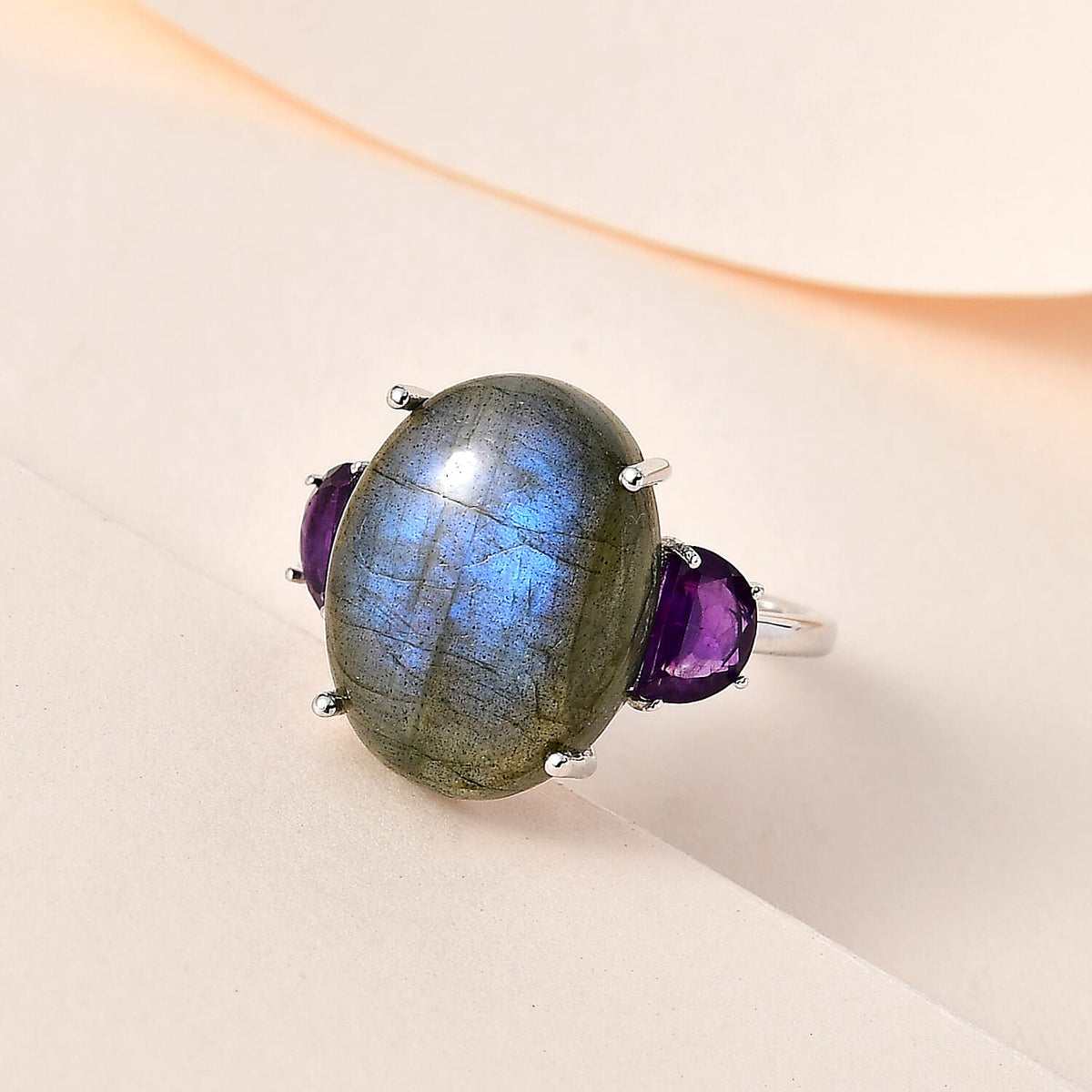 Labradorite &amp; Amethyst Ring in Platinum Overlay Sterling Silver 10.15 Ct. 7548689 1