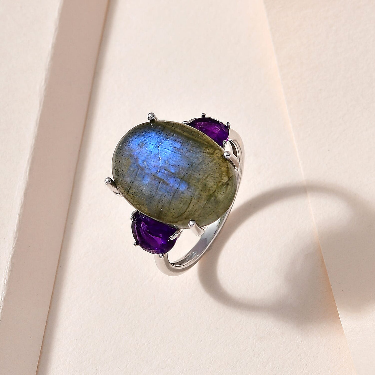 Labradorite &amp; Amethyst Ring in Platinum Overlay Sterling Silver 10.15 Ct. 7548689 2