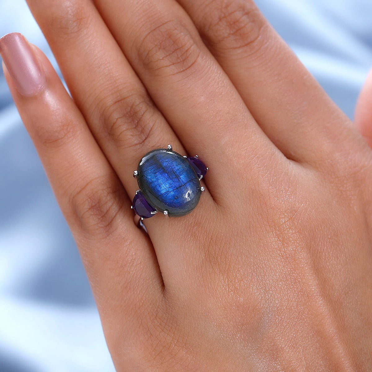 Labradorite &amp; Amethyst Ring in Platinum Overlay Sterling Silver 10.15 Ct. 7548689 3