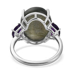Labradorite & Amethyst Ring in Platinum Overlay Sterling Silver 10.15 Ct.