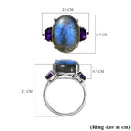 Labradorite & Amethyst Ring in Platinum Overlay Sterling Silver 10.15 Ct.