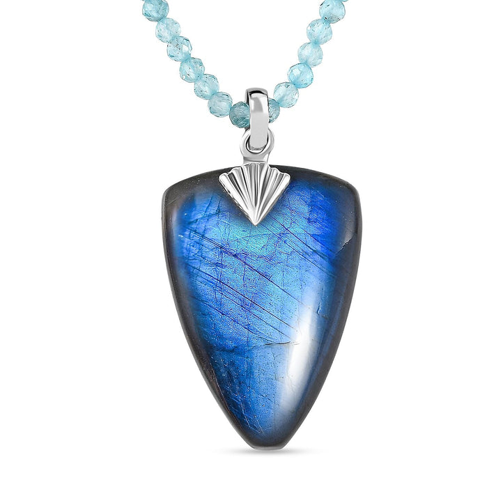 Royal Bali Collection Labradorite Shield Pendant with Apatite Beads Chain (Size - 20) in Sterling Silver 94.45 Ct. 4423605 1