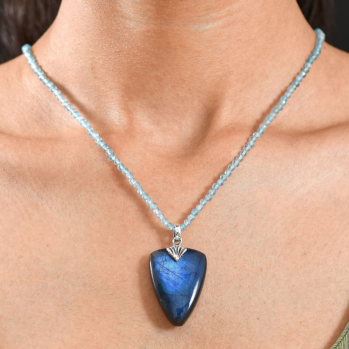 Royal Bali Collection Labradorite Shield Pendant with Apatite Beads Chain (Size - 20) in Sterling Silver 94.45 Ct. 4423605 2