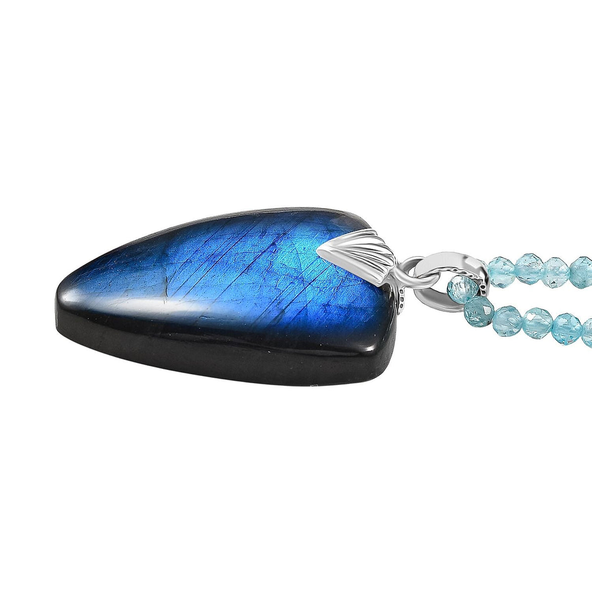 Royal Bali Collection Labradorite Shield Pendant with Apatite Beads Chain (Size - 20) in Sterling Silver 94.45 Ct. 4423605 4