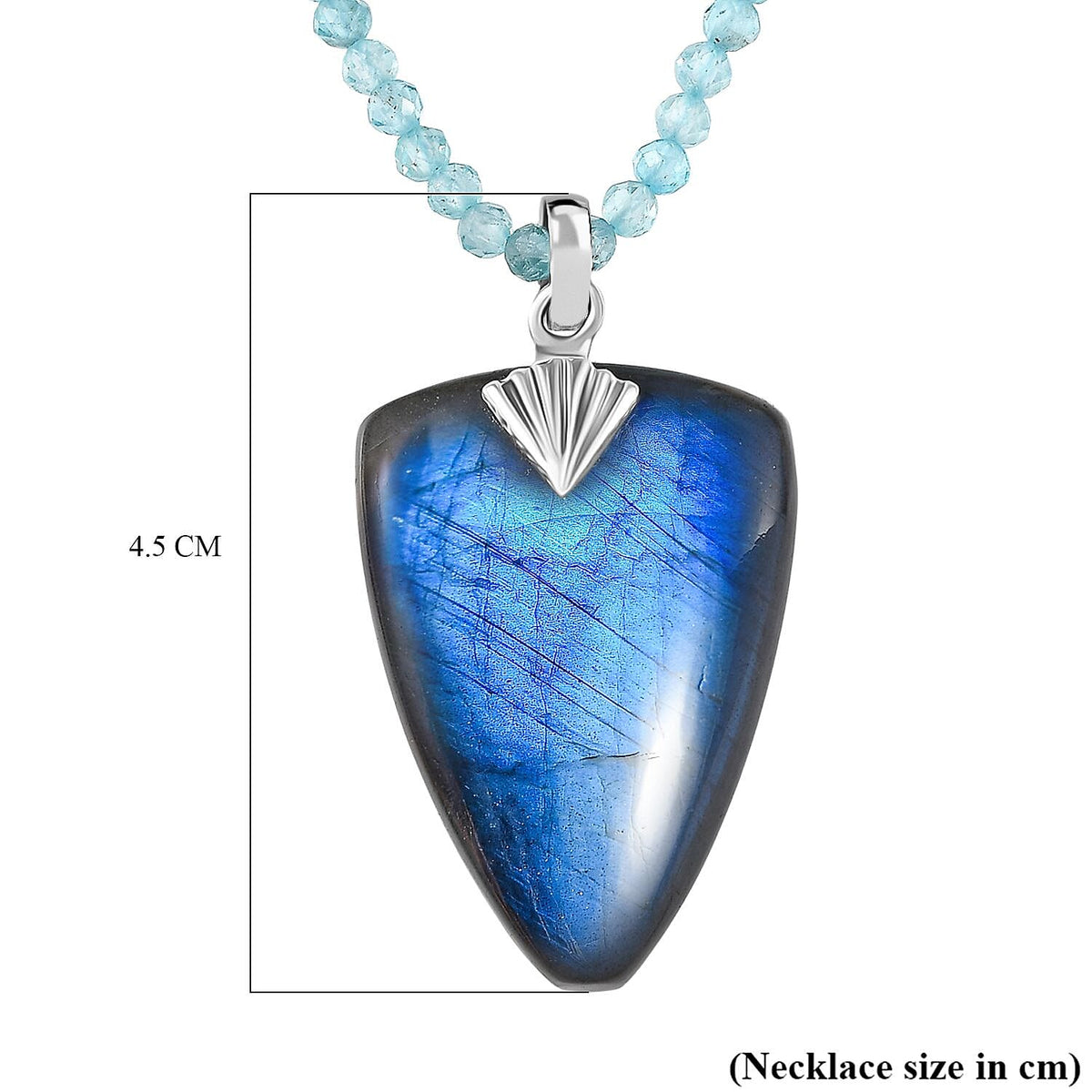 Royal Bali Collection Labradorite Shield Pendant with Apatite Beads Chain (Size - 20) in Sterling Silver 94.45 Ct. 4423605 7