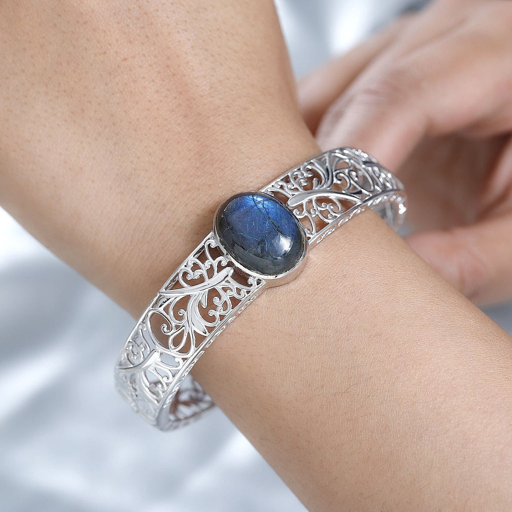 Designer Inspired - Labradorite Cuff Bangle (Size 7.5 cm)