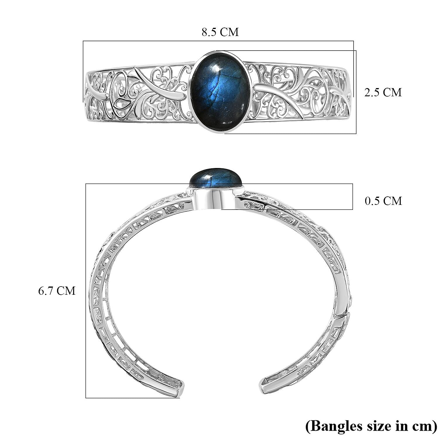 Designer Inspired - Labradorite Cuff Bangle (Size 7.5 cm) 7715448 5