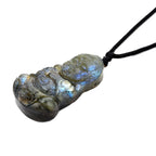 Natural Labradorite Carved Necklace with Adjustable Cotton Thread (Up to Size 28) 85.00 Ct. - Buddha