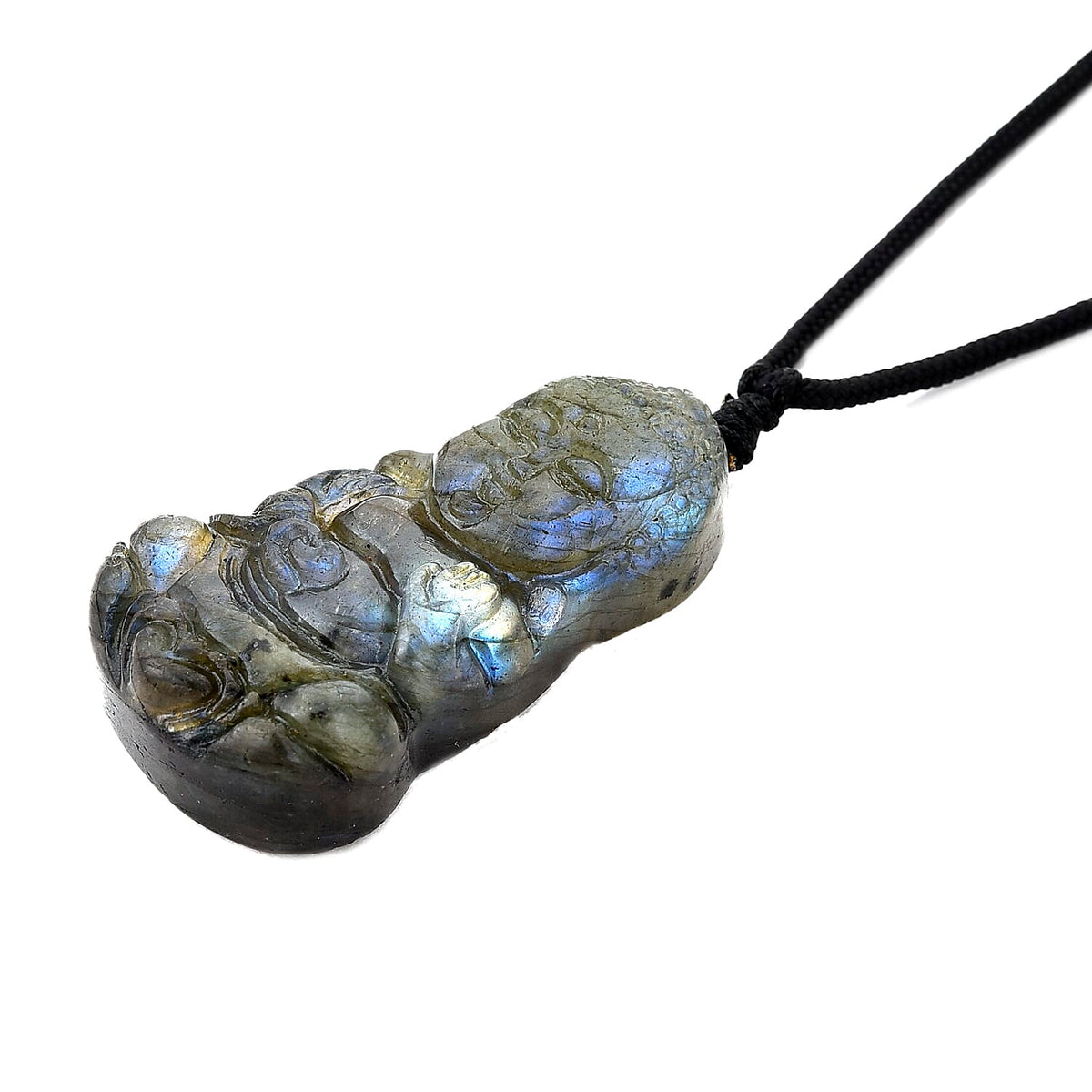 Natural Labradorite Carved Necklace with Adjustable Cotton Thread (Up to Size 28) 85.00 Ct. - Buddha 8414627 4