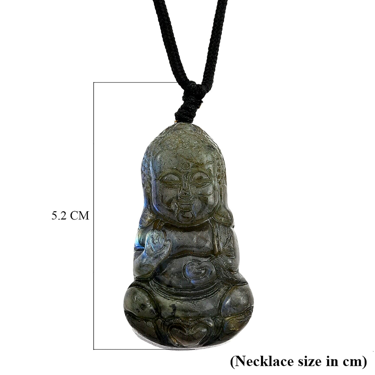 Natural Labradorite Carved Necklace with Adjustable Cotton Thread (Up to Size 28) 85.00 Ct. - Buddha 8414627 7