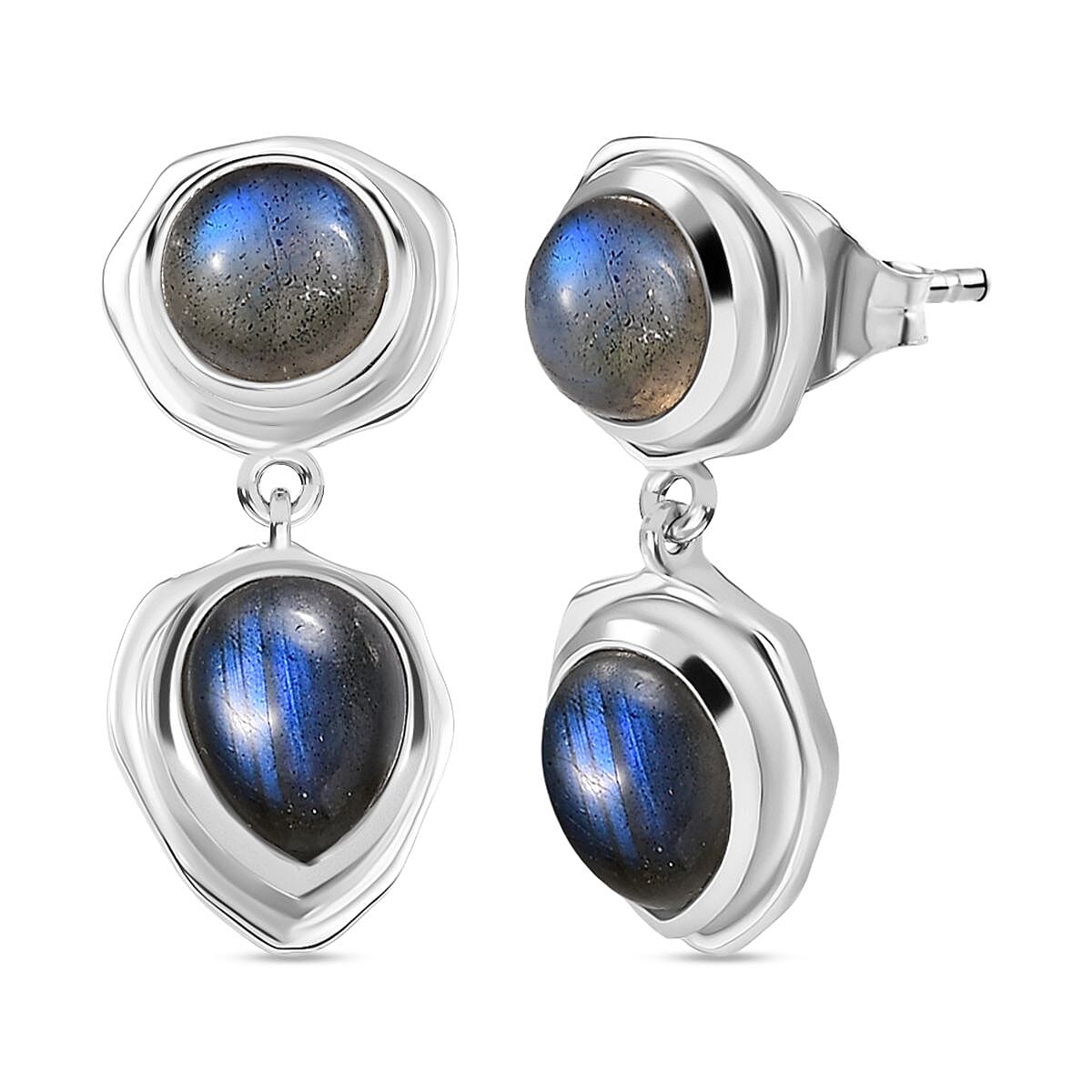 D'joy AAA Natural Labradorite Dangling Earring with Push Back in Rhodium Overlay Sterling Silver 4.28 Ct. 8172259 0