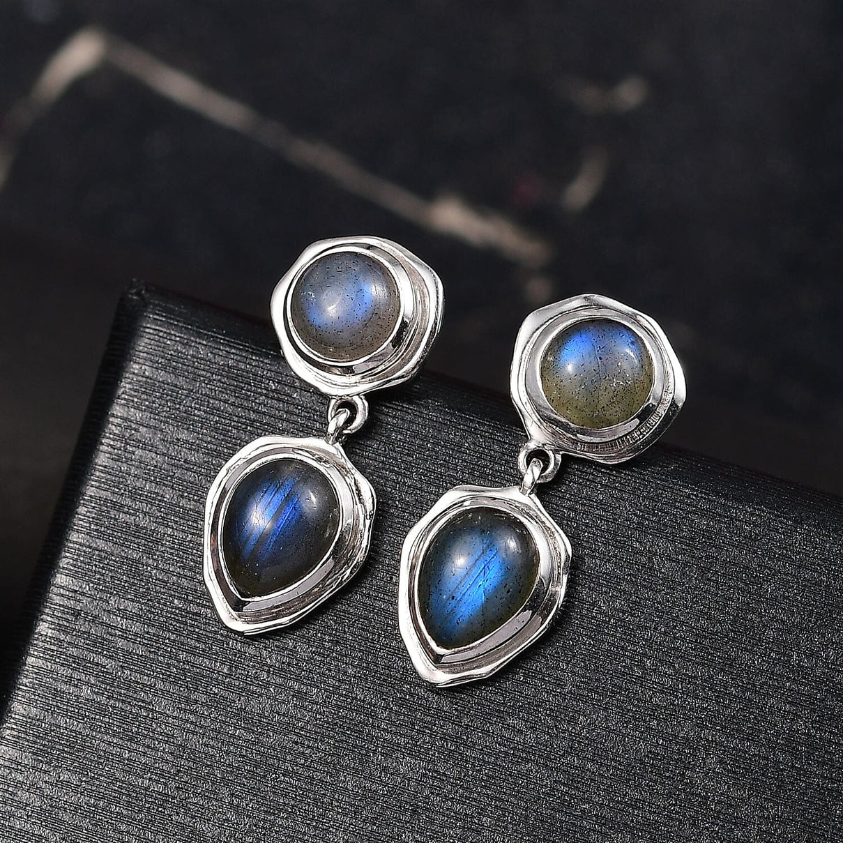 D'joy AAA Natural Labradorite Dangling Earring with Push Back in Rhodium Overlay Sterling Silver 4.28 Ct. 8172259 2