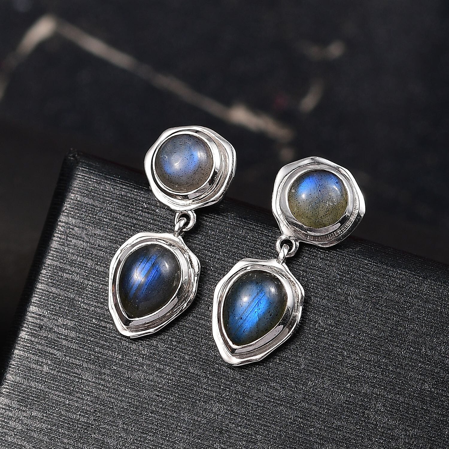 D'joy AAA Natural Labradorite Dangling Earring with Push Back in Rhodium Overlay Sterling Silver 4.28 Ct. 8172259 2