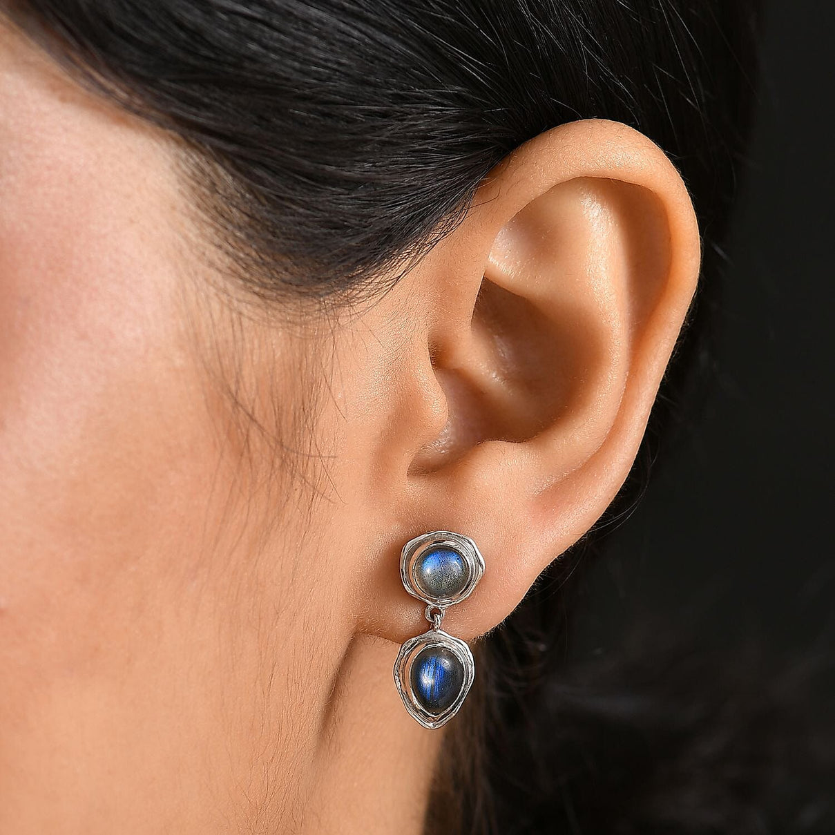 D'joy AAA Natural Labradorite Dangling Earring with Push Back in Rhodium Overlay Sterling Silver 4.28 Ct. 8172259 3