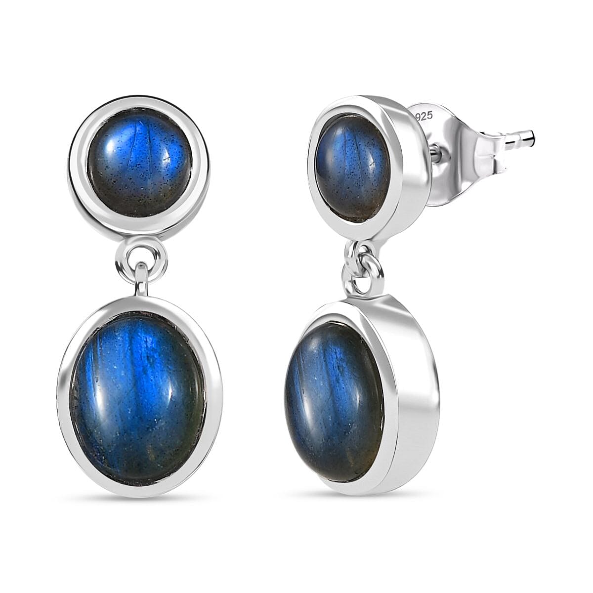 D'joy AAA Natural Labradorite Dangling Earring with Push Back in Rhodium Overlay Sterling Silver 6.08 Ct. 8162193 0