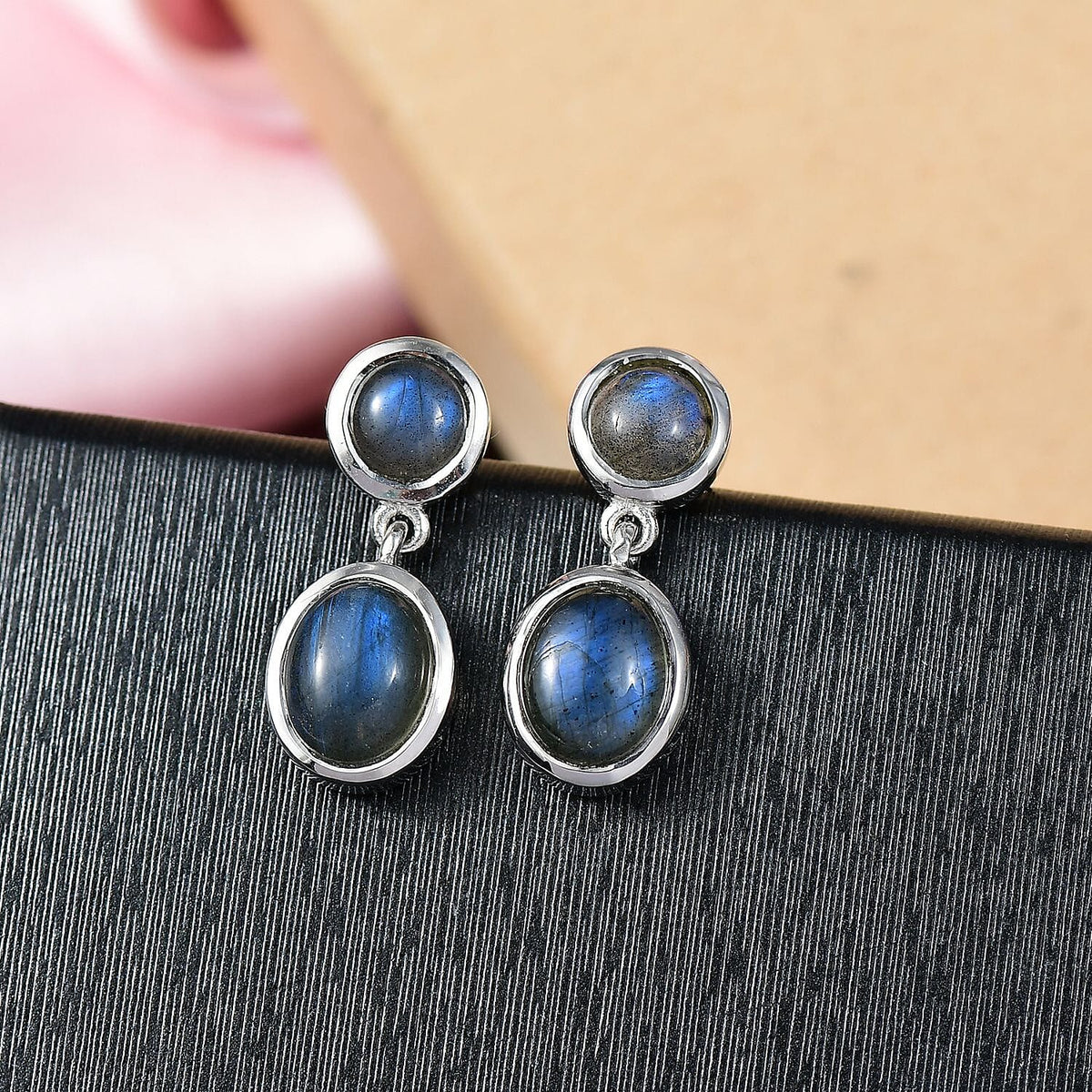 D'joy AAA Natural Labradorite Dangling Earring with Push Back in Rhodium Overlay Sterling Silver 6.08 Ct. 8162193 2