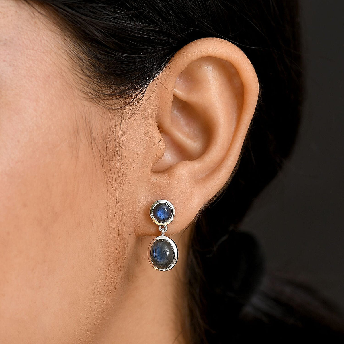 D'joy AAA Natural Labradorite Dangling Earring with Push Back in Rhodium Overlay Sterling Silver 6.08 Ct. 8162193 3