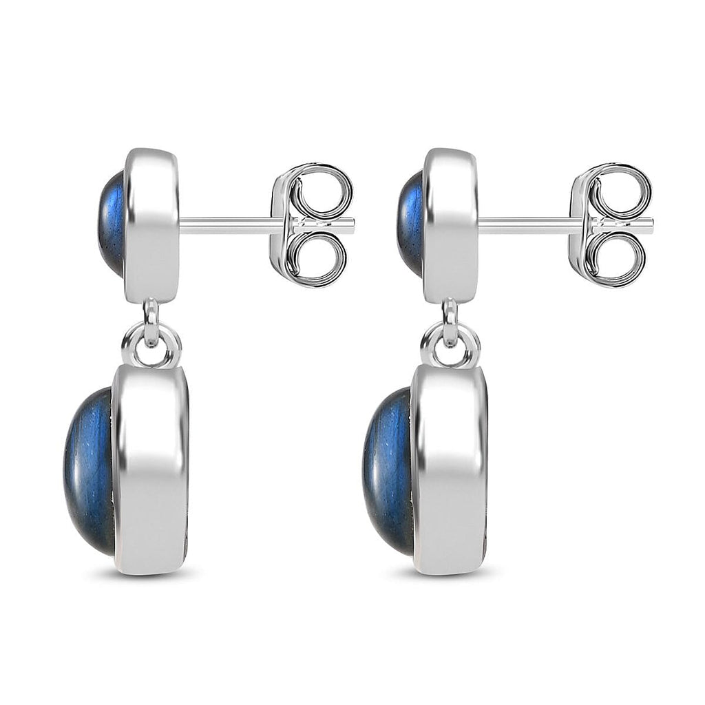 D'joy AAA Natural Labradorite Dangling Earring with Push Back in Rhodium Overlay Sterling Silver 6.08 Ct.