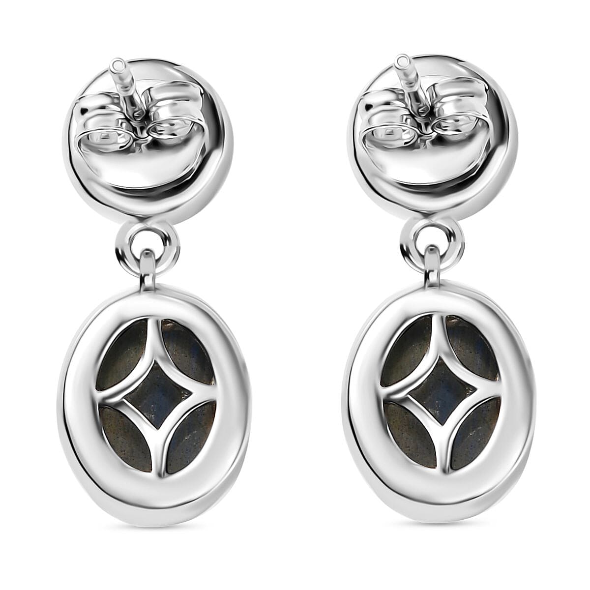 D'joy AAA Natural Labradorite Dangling Earring with Push Back in Rhodium Overlay Sterling Silver 6.08 Ct. 8162193 5