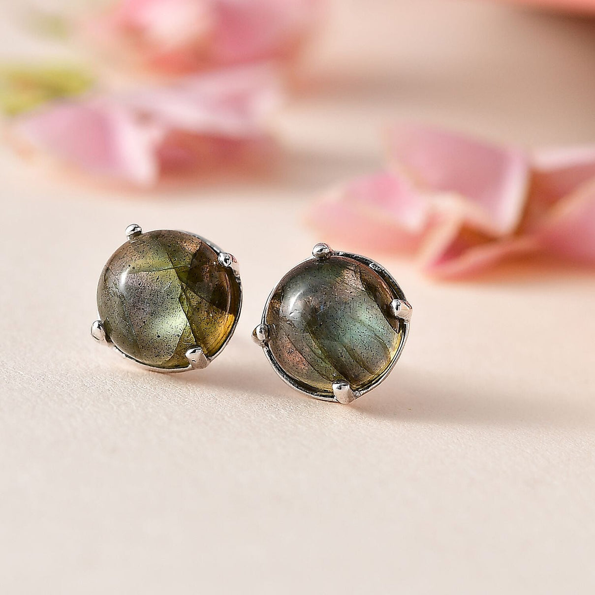 Labradorite Stud Earrings in Platinum Overlay Sterling Silver 5.258  Ct. 7702353 2